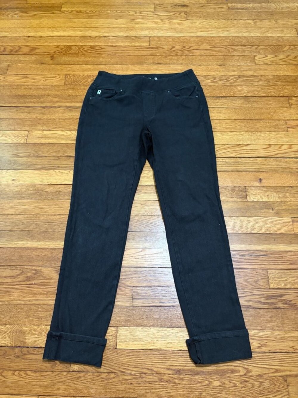 Belle by Kim Gravel Womens Pull on Jeans Size 12T 12 Tall Black Stretch Cuffed